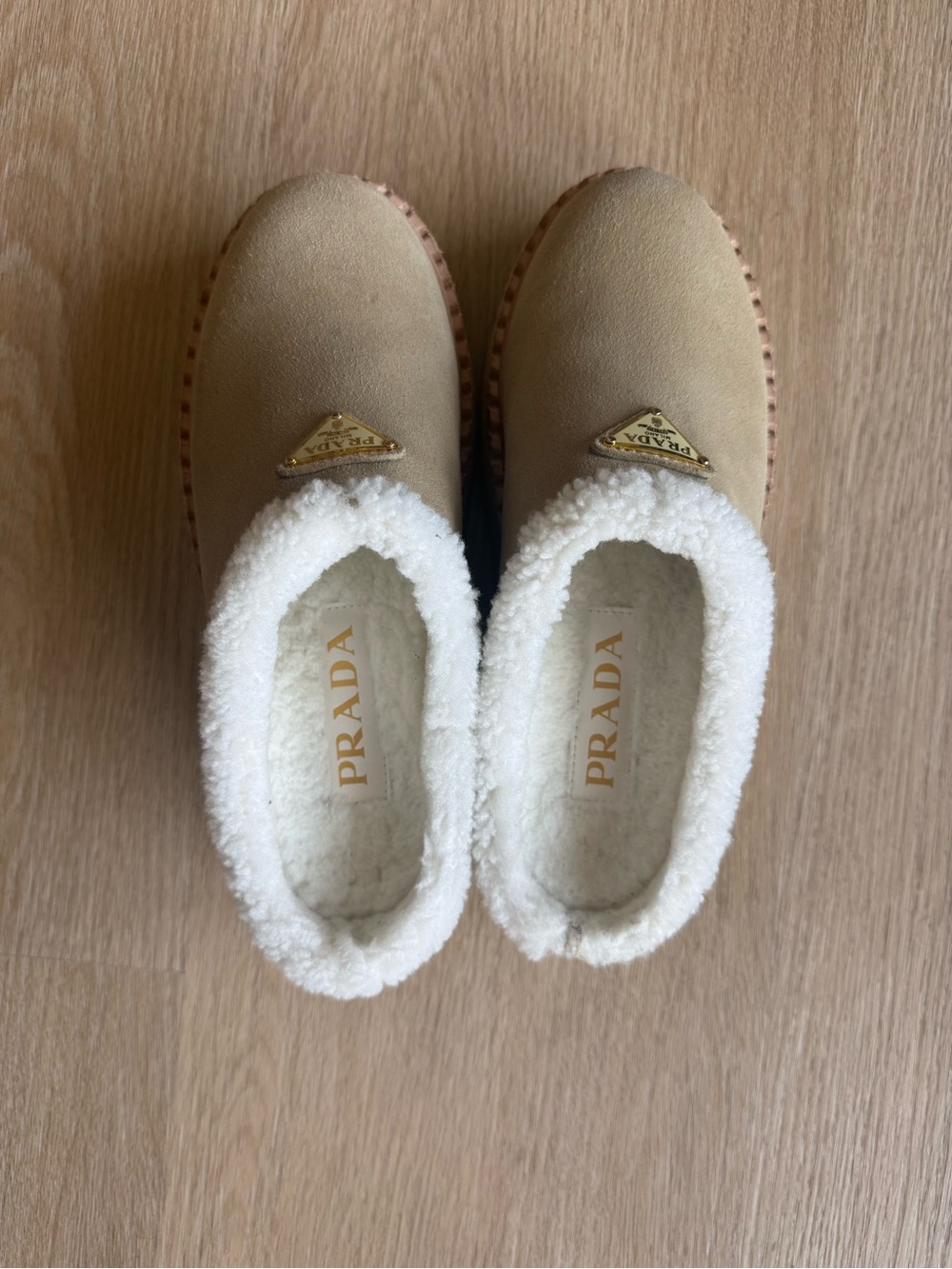 Prada Shearling Platform Mules Beige Cream 36 - Picture 2 of 9